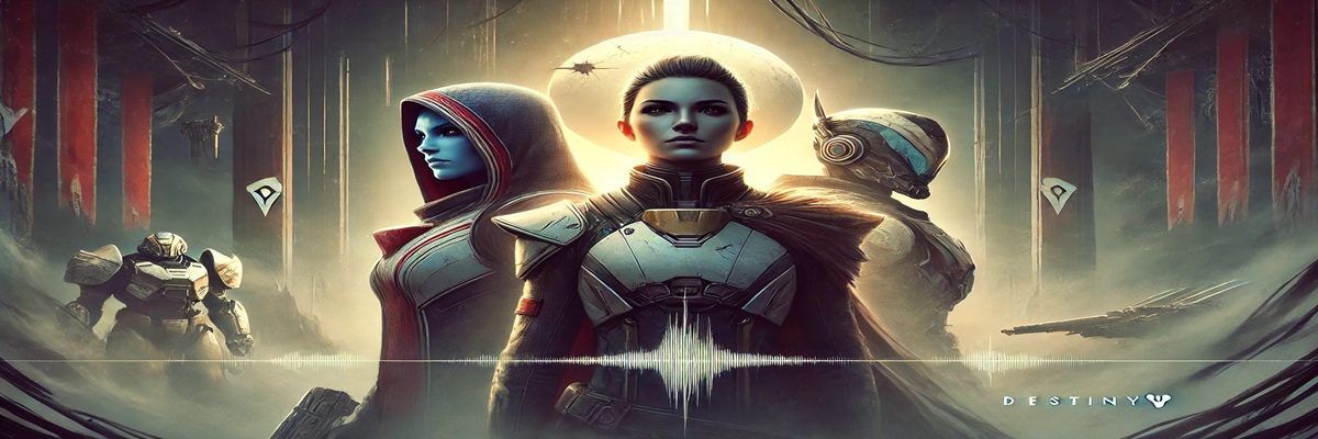 Ikora Rey and Lodi standing side by side in Destiny 2 cutscene, with voice waveforms overlayed to represent restored voice acting.
