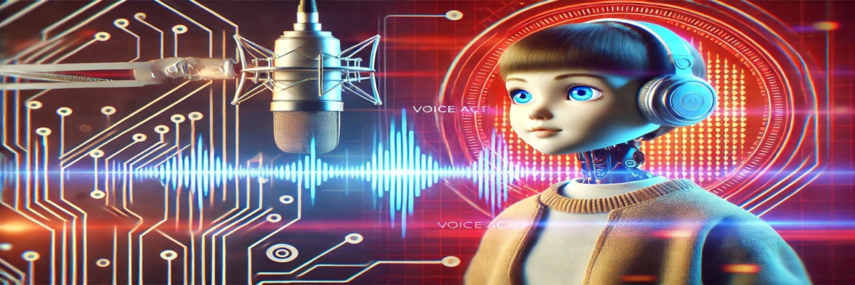 Jenna Davis in a recording booth with a microphone, focused on voiceover work, representing her role as the voice of M3GAN in the horror film series.