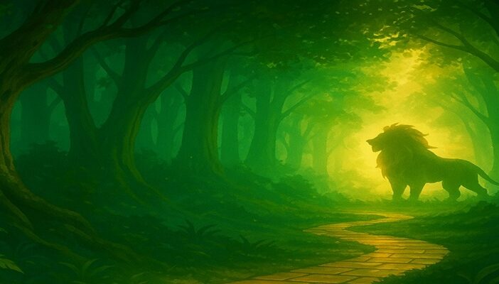 Colman Domingo recording in a studio with concept art of the Cowardly Lion from Wicked: For Good in the background.