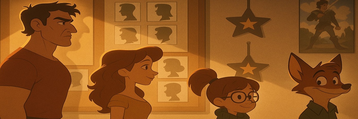 Illustration of animated characters surrounded by casting sheets and film posters, showing the contrast between celebrity voices and trained performers.