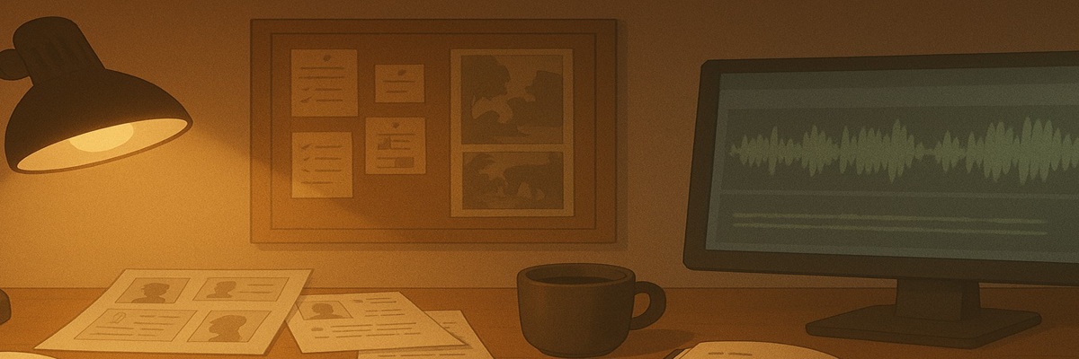 Workspace with headphones, notes, and audio editing software open on a screen, representing the process of building a commercial voiceover demo.