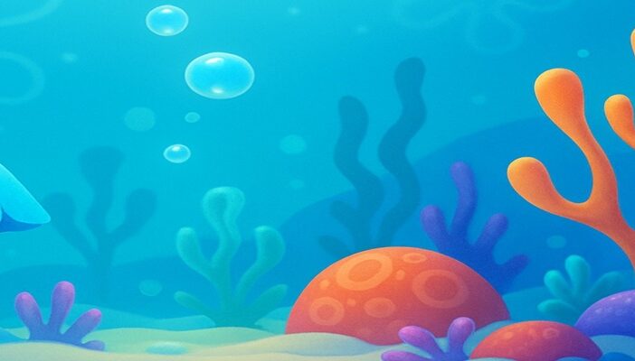 Colorful underwater scene with cartoon-style lighting inspired by SpongeBob’s ocean world, without characters or branded elements.