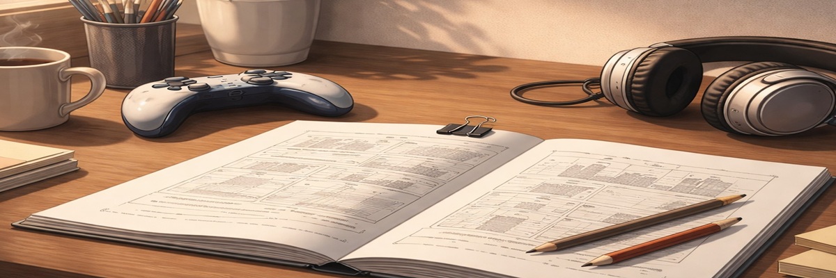 Voice actor reviewing an animation and gaming demo script, representing how demos shape early voice acting careers