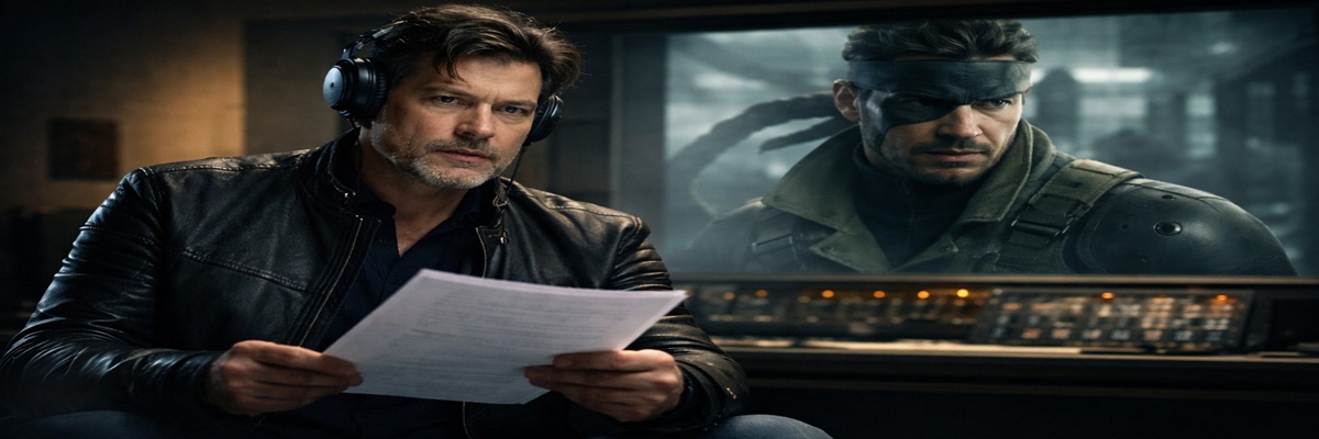 David Hayter as the voice of Solid Snake featured in a Rainbow Six Siege crossover promotional image with a tactical military backdrop