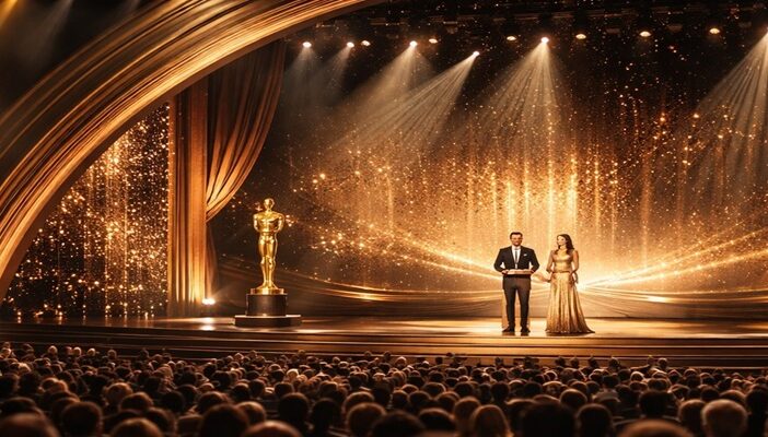 oscars stage with host and presenters during a live awards ceremony