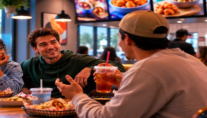 Modern lifestyle-focused fast-food advertising scene with cinematic nightlife atmosphere