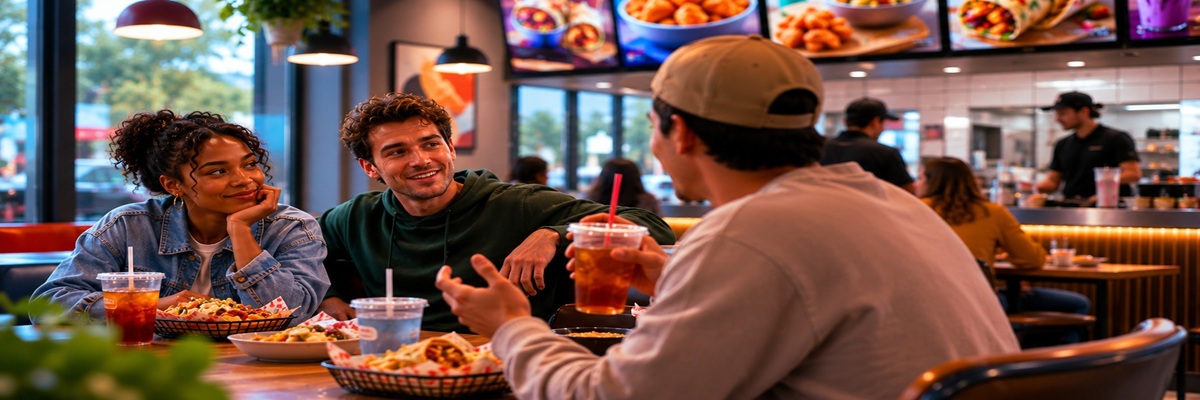 Modern lifestyle-focused fast-food advertising scene with cinematic nightlife atmosphere