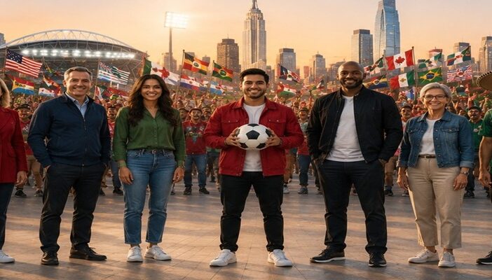 World Cup host cities represented through familiar voices, public figures, and global fan celebrations