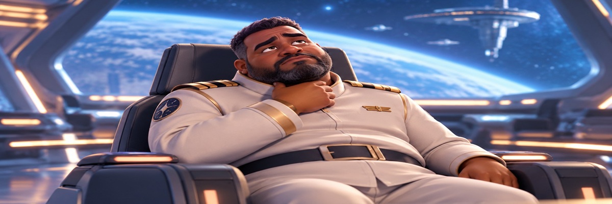 Animated spaceship captain holding his throat, illustrating Jeff Garlin's account of vocal damage while recording Captain B. McCrea in Pixar's WALL-E.